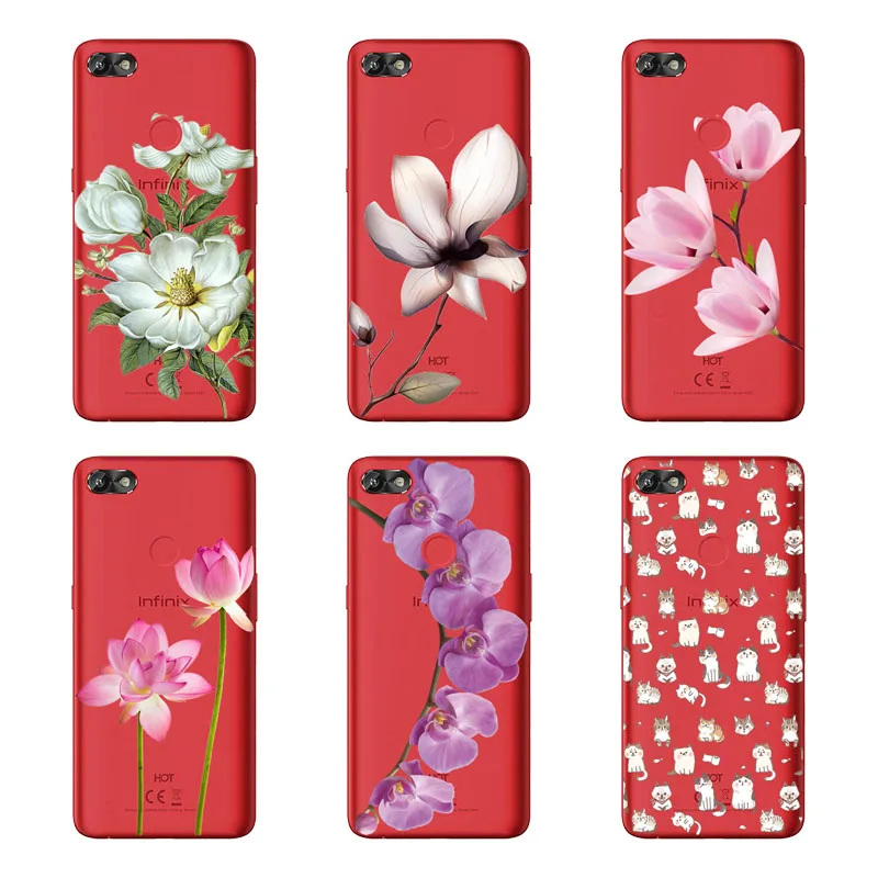 Infinix HOT 6 X606 X606B X606C X606D Case Silicon Black Painting flower Soft TPU Back Cover for protect Phone cases |