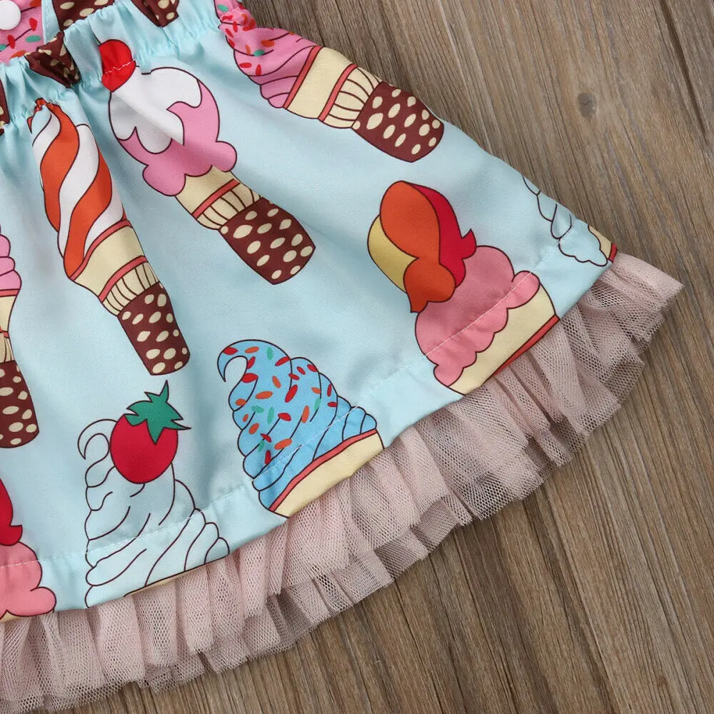 2019 Brand Newborn Toddler Baby Girl Summer Ice Cream Princess Party Tutu Dress Sweet Cartoon Ruffle Tulle Sundress 0-3Y | Детская