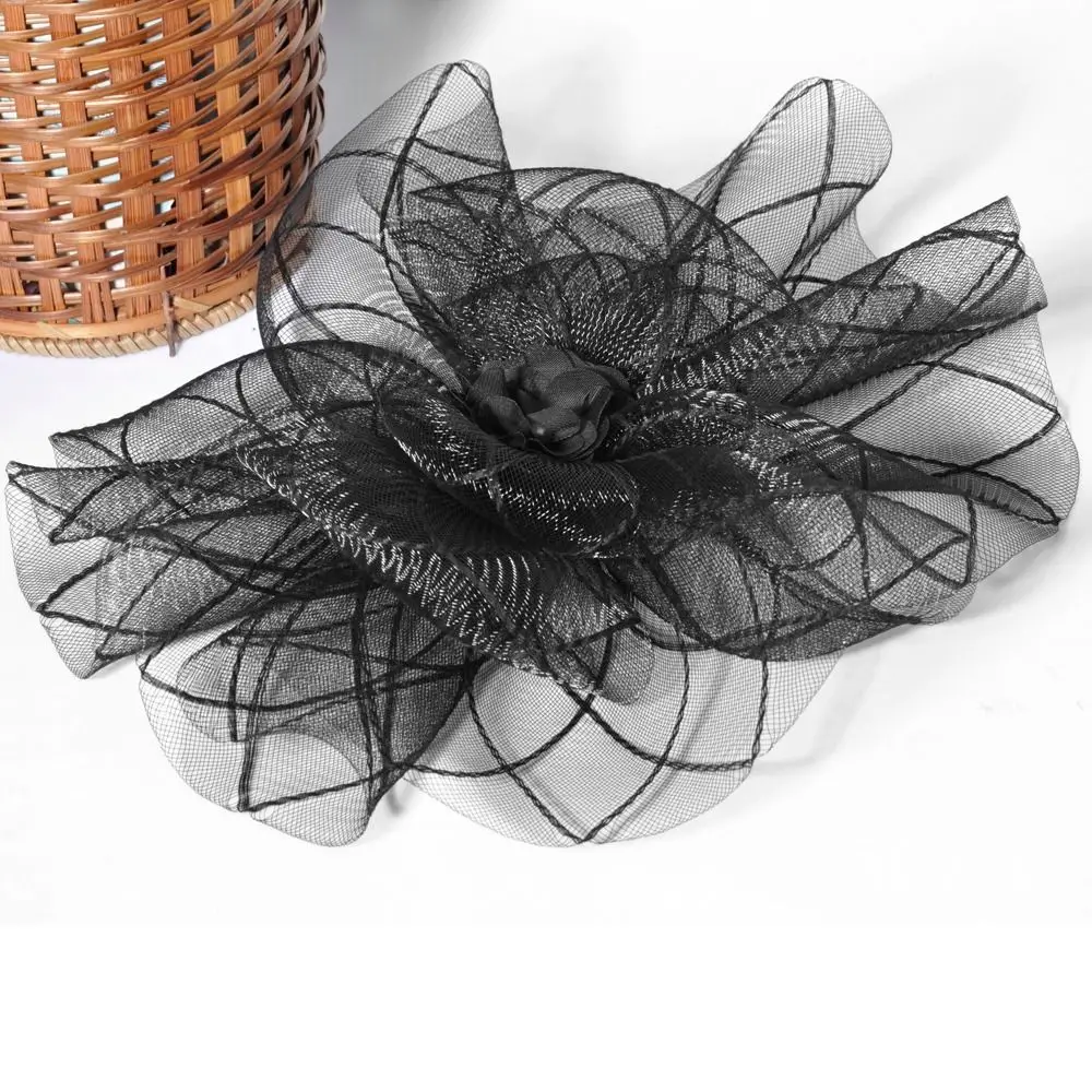 

Classic Black Flower Feather Fascinator Hat For Women Wedding Bride Party Strip Mesh Headdress Ladies SHow Cocktail Headwear