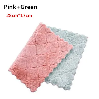Pink and green 5 шт. высокое качество чистящее полотенце для кухни супер абсорбент микрофибра Бытовая ткань для посуды толще двухслойная моющая ткань - Цвет: Pink and green
