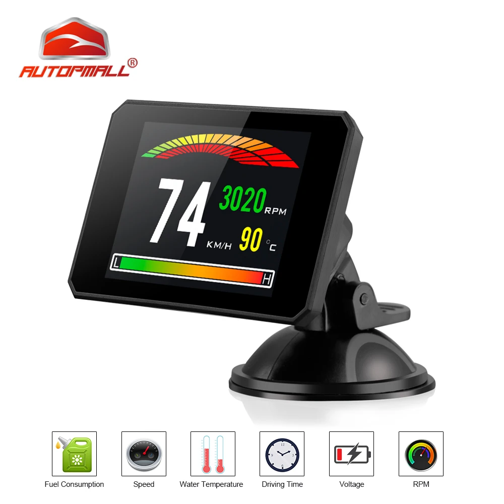 Дисплей на лобовое стекло HUD OBD II 2 P16 температура автомобиля км/ч миль/ч турбо