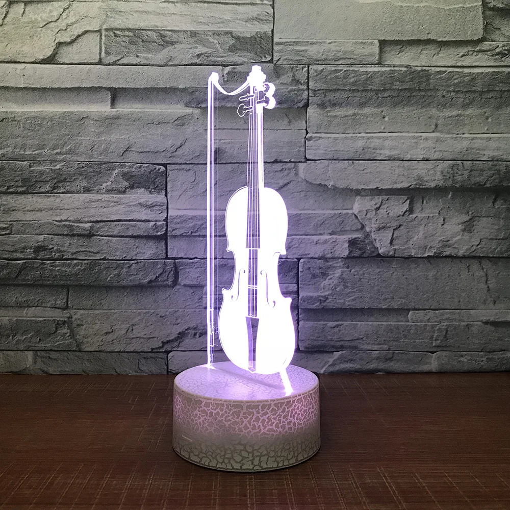 Violin 3D LED Table Desk Lamp USB 7 Color Changing Musical Instruments Night Light Kids Sleep Lighting Gift Home Decor Drop Ship | Лампы и