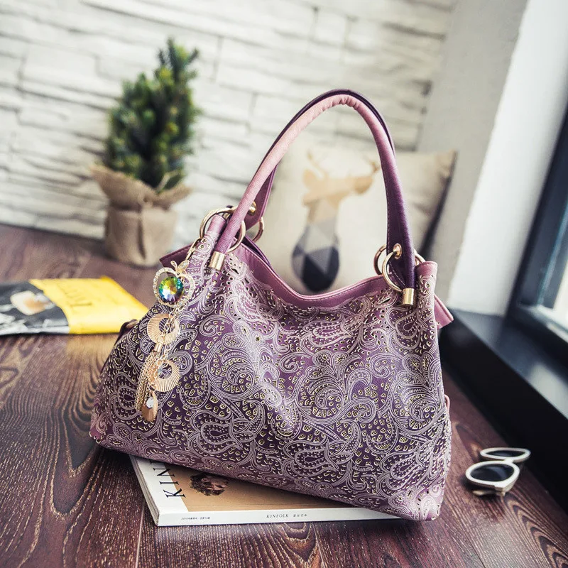Новый роскошный выдалбливают Большая искусственная кожа Tote Сумки Для женщин