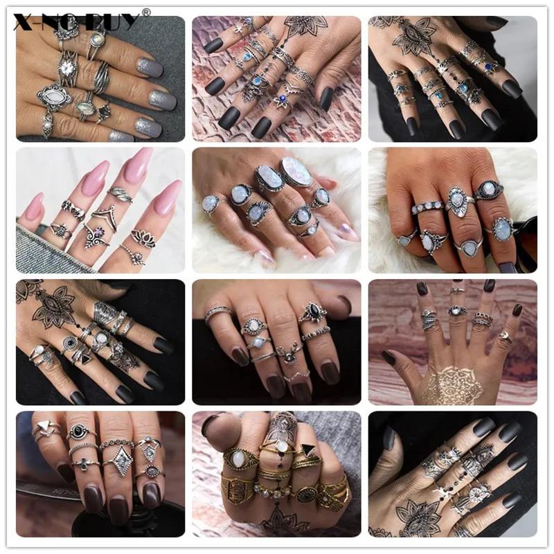 Новинка богемные антикварные кольца в виде цветов розы сердца короны резные на