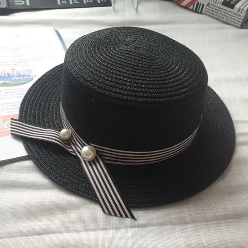 

Block sun Girl boy adult male female summer hat British retro bow princess curling straw dome flat roof beach hat lm39