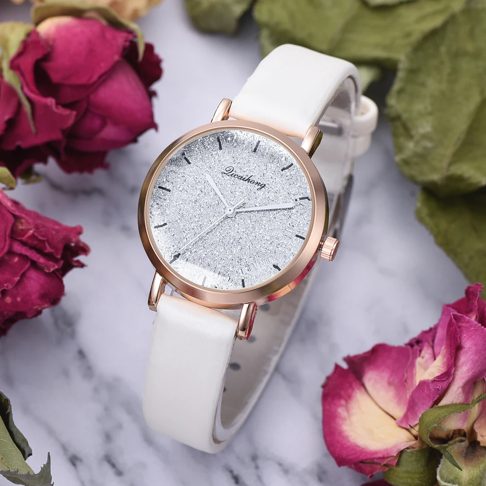 Женские наручные часы женские кожаные розовые золотые кварцевые Модный