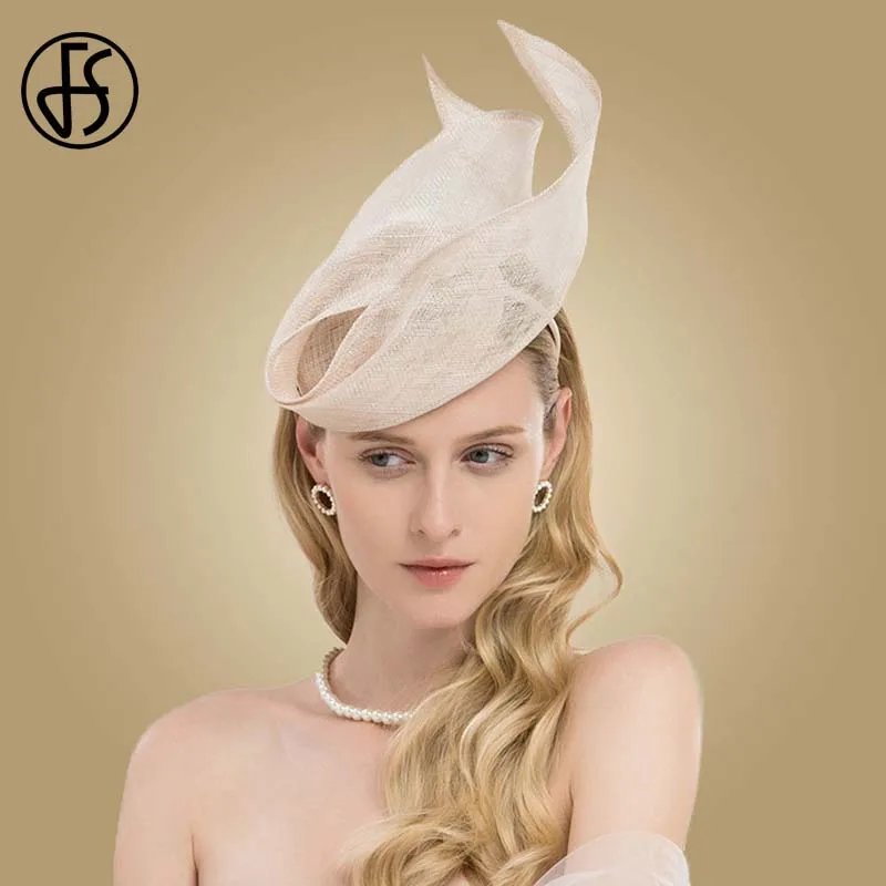 Beige Yellow Fedoras FS Вуалетка розовая дамская шляпа для свадьбы женские элегантные Кентукки шляпа котелок Черный Sinamay церковь льняные федоры Chapeau Femme - Цвет: Beige Yellow Fedoras