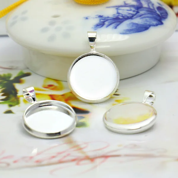 20pcs 12mm 14mm Silver/Gold Plated Pendant Tray Setting with Blank Base 14mm glass cabochon,Cameo Pendant for Glass Dome