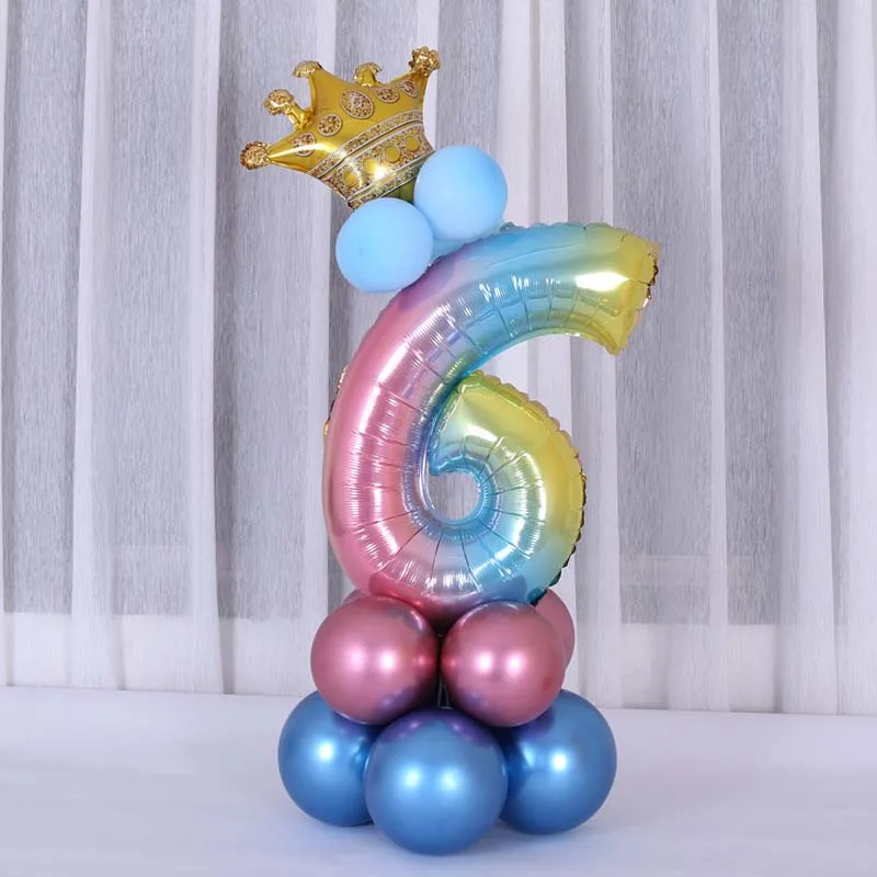 number 6 14 шт. 32 дюймов градиент номер Фольга шарики Baby Shower 1 2 3 4 5 6 7 8 9 лет Happy День рождения украшения детский праздничный костюм Свадебные сувениры - Цвет: number 6