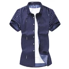 Мужская хлопковая рубашка в полоску, Повседневная рубашка с коротким рукавом, модная летняя рубашка размера плюс, для мужчин