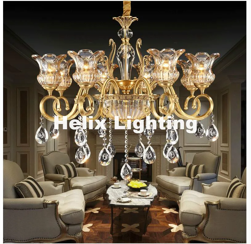 

2017 Newly European Brass Antique Crystal Chandelier Lingting Luxurious LED AC Brass Crystal Lamp Lustre Suspension Lighting