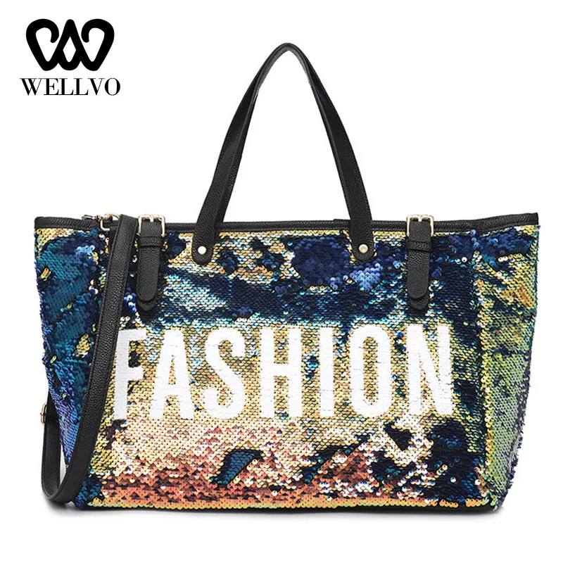 Блестящая Женская дорожная сумка с блестками роскошная женская для путешествий