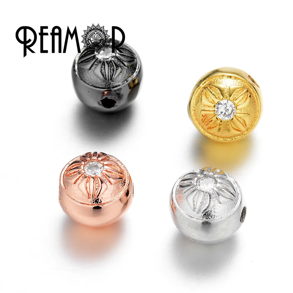 REAMOR Fashion DIY Round Lucky Four-leaf Clover CZ Flower Beads For Jewelry Making Black Spacer Copper Bracelet Finding | Украшения и