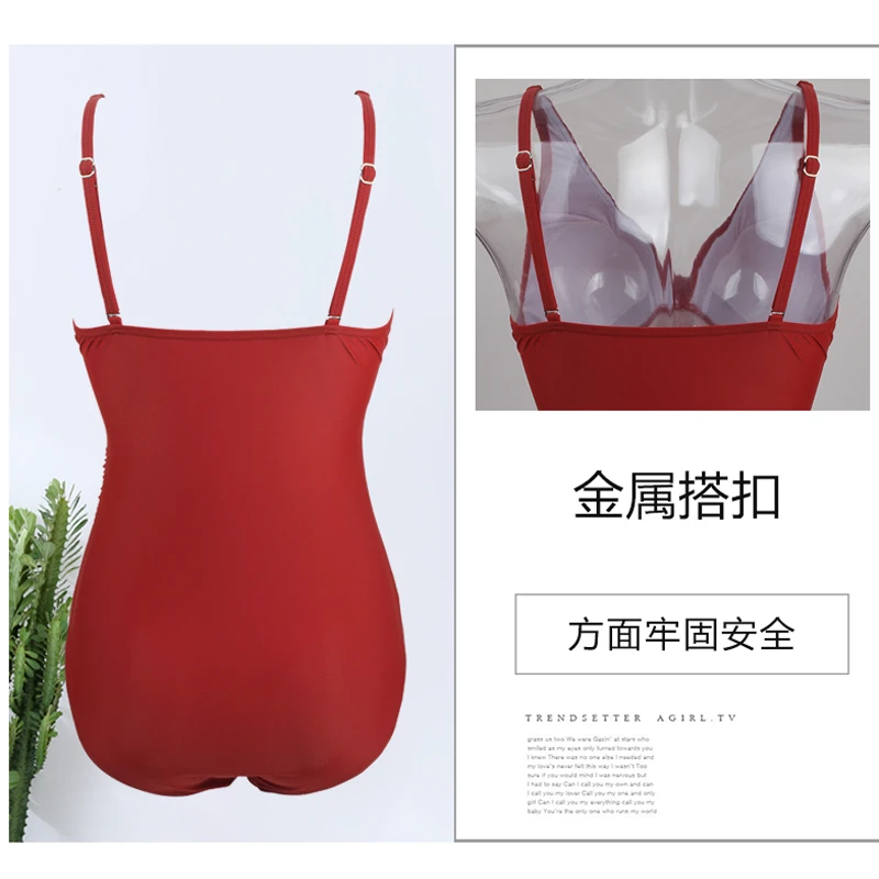 Сексуальный купальник большого размера 2019 цельный красного цвета в стиле ретро