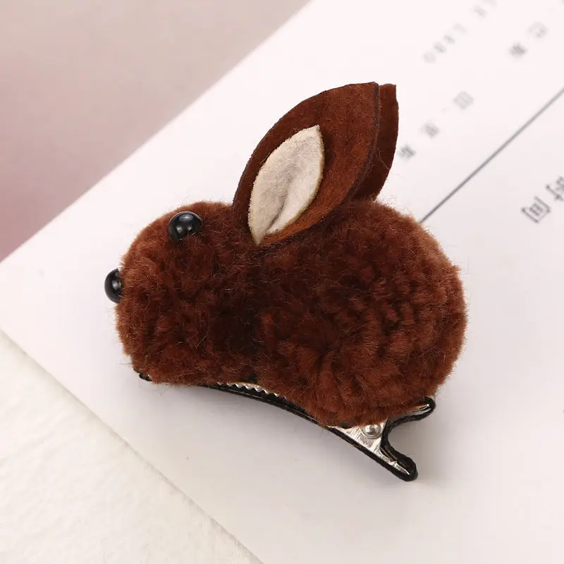 Brown Hair Clips Новинка года; модные милые заколки для волос с помпонами кролика; заколки для волос для девочек; повязка на голову; резинка для волос; Детские аксессуары для волос - Цвет: Brown Hair Clips