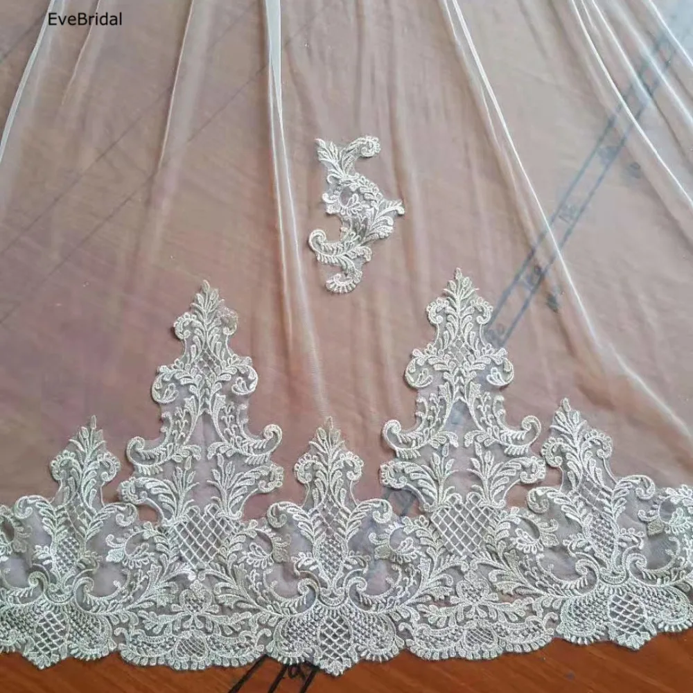

3 Meters White and Ivory Lace Cathedral Length Applique Edge Wedding Bridal Veil with Comb