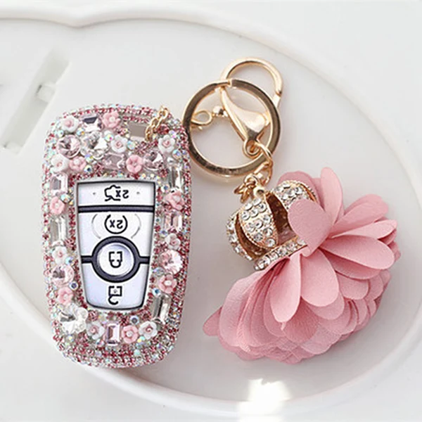 Pink Crown Flower Стразы ABS чехол для ключей автомобиля Чехол держатель сумка оболочка для Ford Mondeo Edge дистанционный брелок аксессуары для автомобиля Стайлинг - Название цвета: Pink Crown Flower