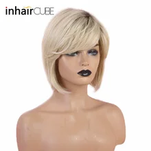 Inhaircube 1" Pixie Cut женские парики Омбре синтетические человеческие волосы с челкой пушистые слоистые натуральные волнистые короткие волосы