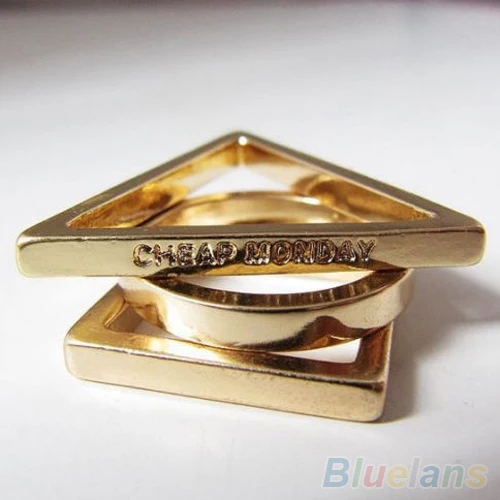 Женское кольцо модное золотое треугольное прямоугольное комбинированное |