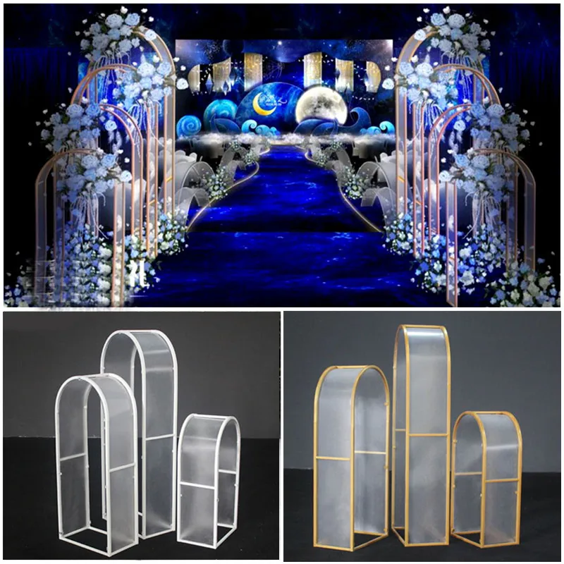 Wedding props wrought iron PVC wedding arch backdround arfificial flower stand road stage decor ornaments white pink gold frame