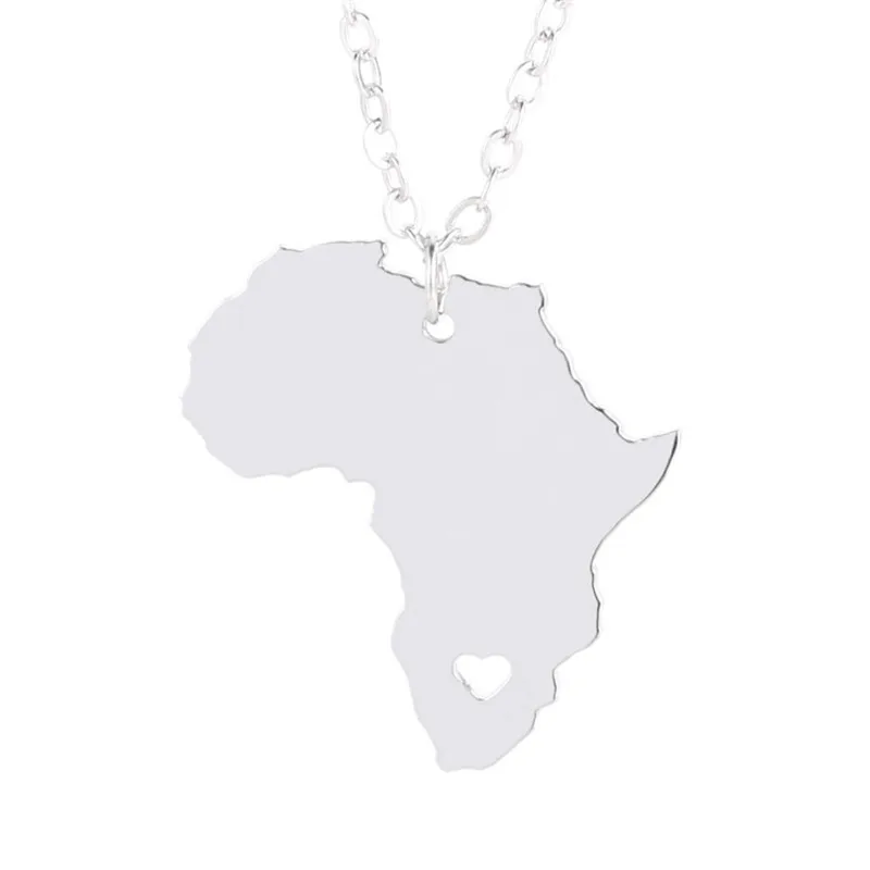 

Africa Map Necklace Stainless Steel Africa Map Heart Pendant Necklace Women Fashion Map Memorial Jewellery Gift 12pcs/lot