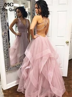 2019 elegant ball gown evening dresses tank prom gown long with pleat ruffles vestidos de fiesta tulle women evening dress