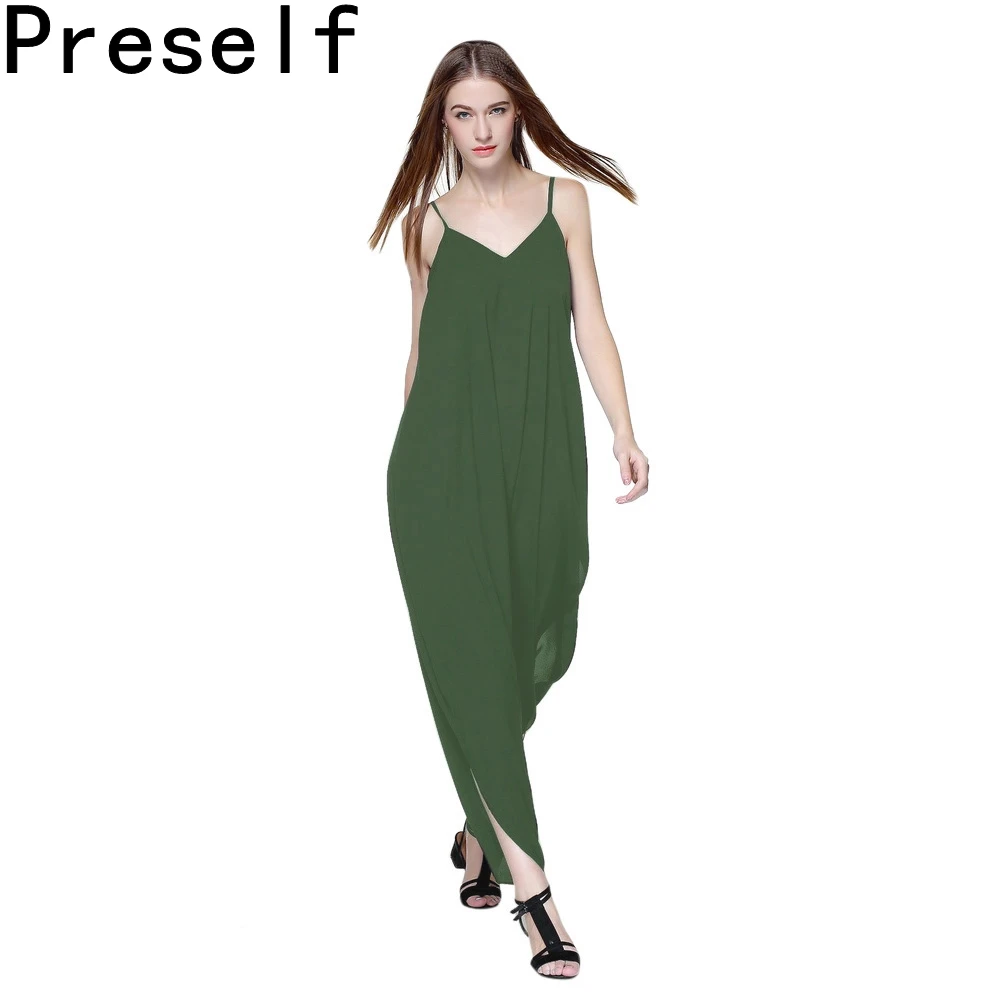 Большие размеры женский комбинезон без рукавов на тонких бретелях и глубоким