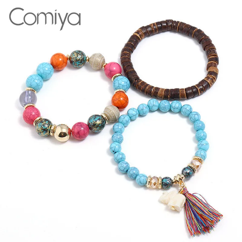 Comiya женские браслеты Мода Boho каменные бусы Набор Леди браслет Длинные Ленточки