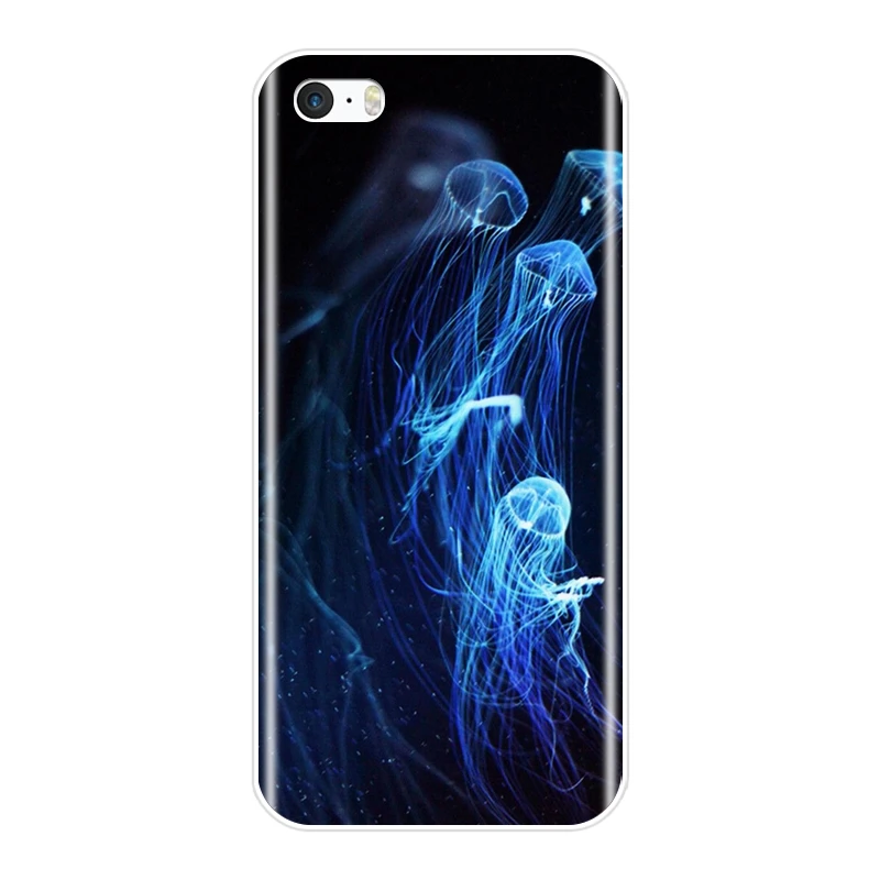 Чехол для iPhone 4 4S 5 5C 5S SE силиконовая Мягкая синяя Медуза Ovean морское животное
