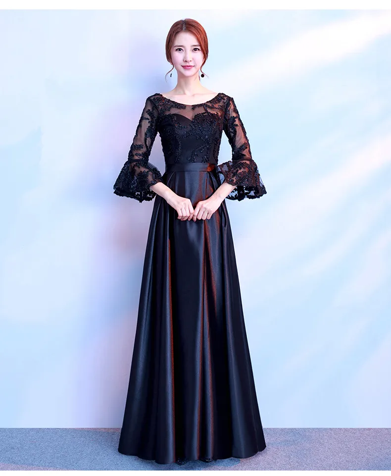 Vestido De Noiva/Новинка черные платья подружки невесты длинное атласное кружевное