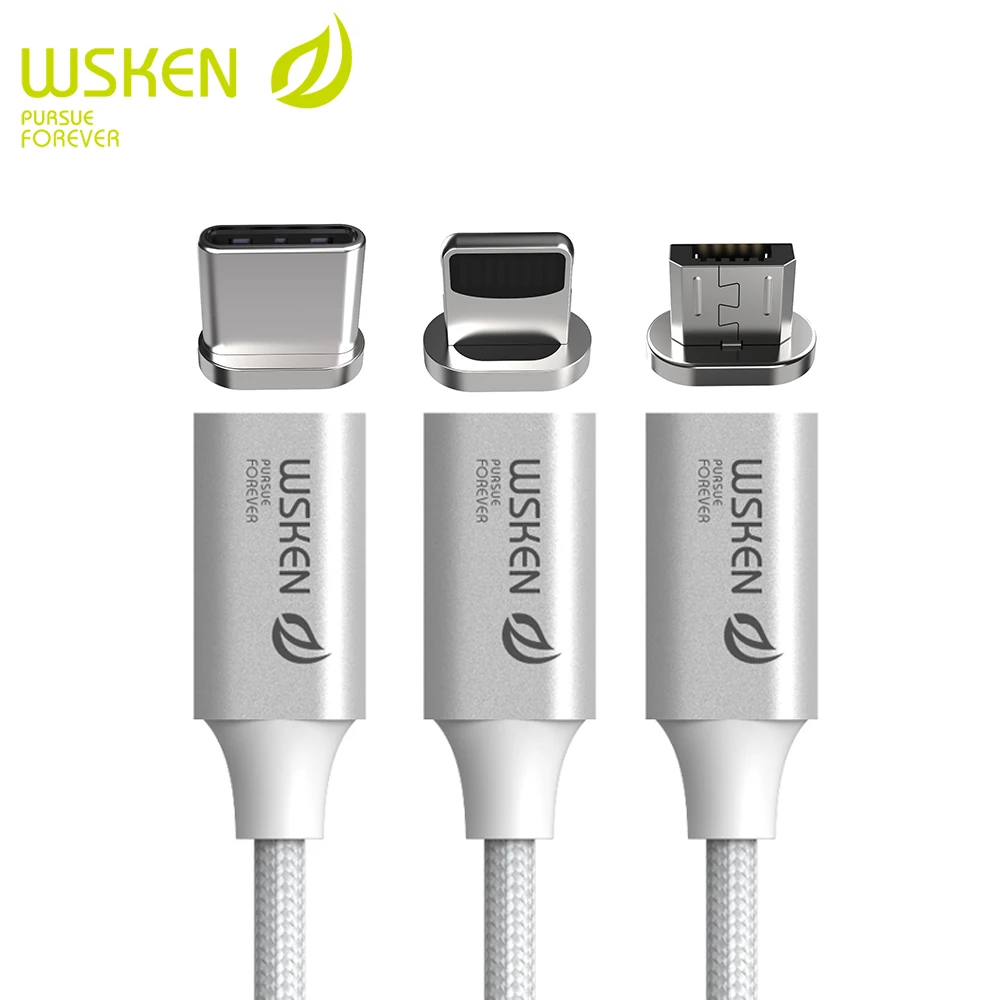 WSKEN Lite 2 Металл 3 в 1 для iphone тип c Micro USB Магнитный зарядный кабель зарядное