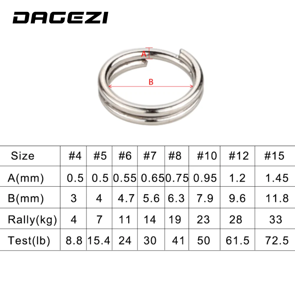 DAGEZI 100 шт./лот рыболовные разрезные кольца из нержавеющей стали для кривошипной