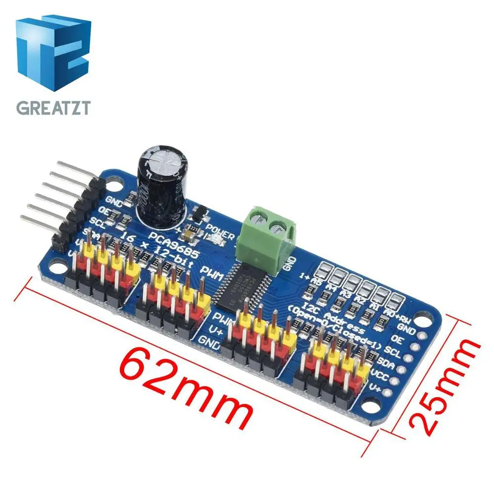 1 шт. 16 канал 12 бит ШИМ/сервопривод I2C интерфейс PCA9685 для Arduino Raspberry PI DIY Servo Щит