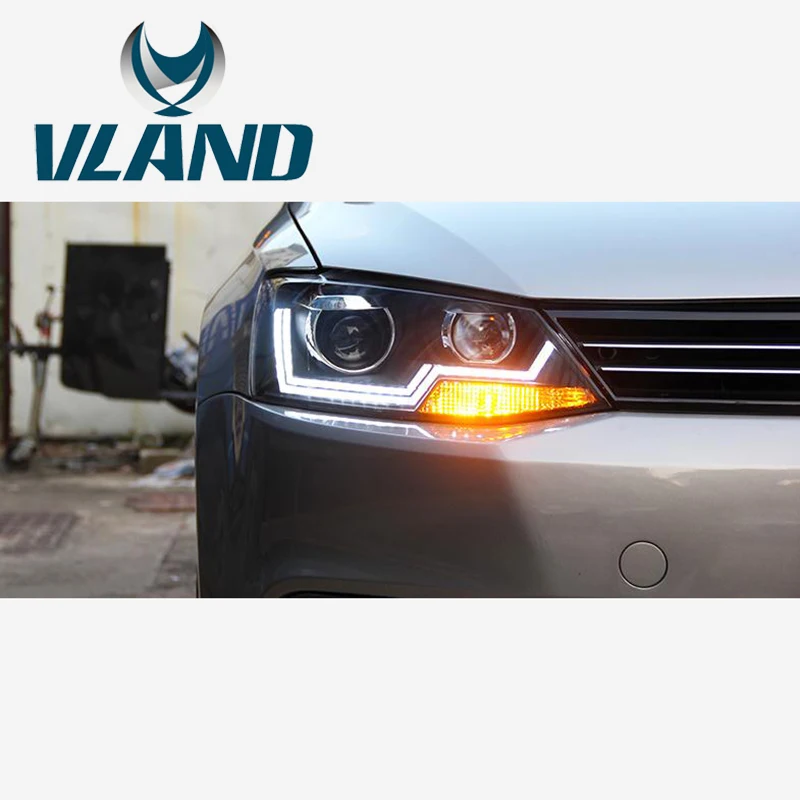 Автомобильные аксессуары от производителя Vland, Головной фонарь для Jetta 2012- для Sagitar, фары с DRL H7 Xenon