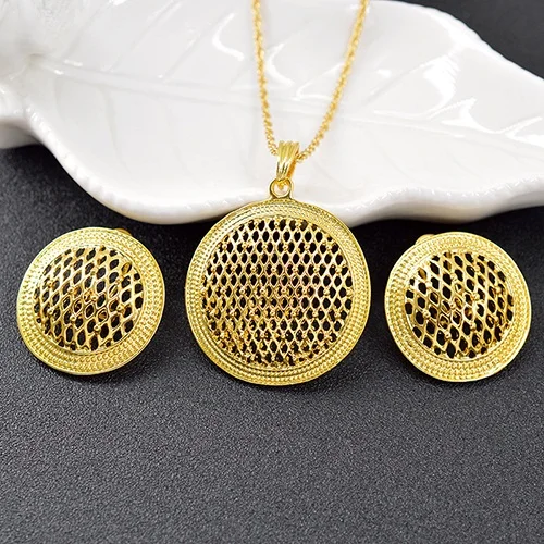 Earrings Necklace G Солнечный ювелирные изделия классических украшений Большой комплект Круглых ювелирных украшений для Для женщин колье серьги кулон ювелирные комплекты dubai для вечерние Обручение - Окраска металла: Earrings Necklace G
