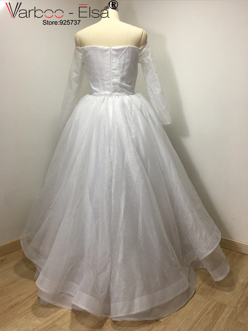 VARBOO_ELSA Long Sleeve Boat Neck Sexy Prom Dress High Low Evening White Sequined Special Occasion 2021 Custom Black | Свадьбы и