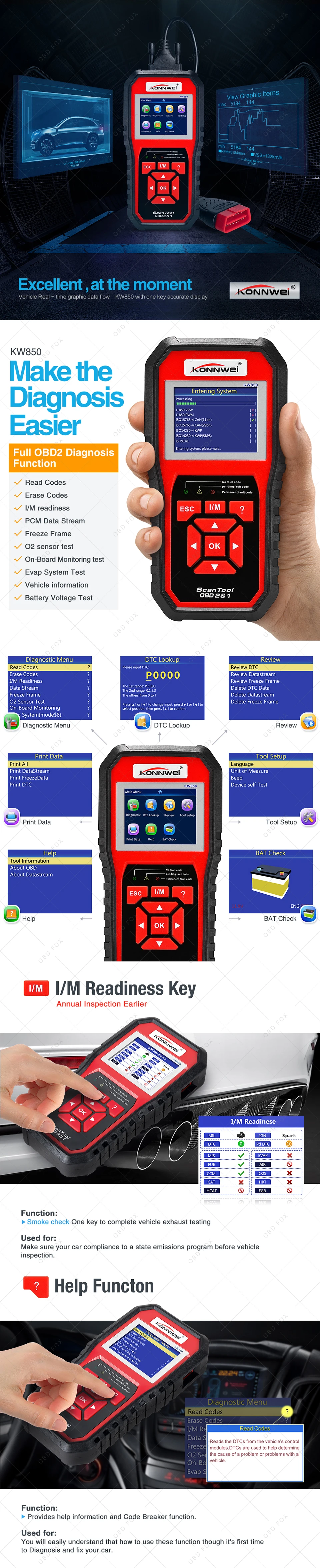KONNWEI KW850 obd2 сканер Многоязычный Полный OBD 2 Функция Авто диагностический инструмент кВт 850 лучше, чем autel AL519 NX501 AD310