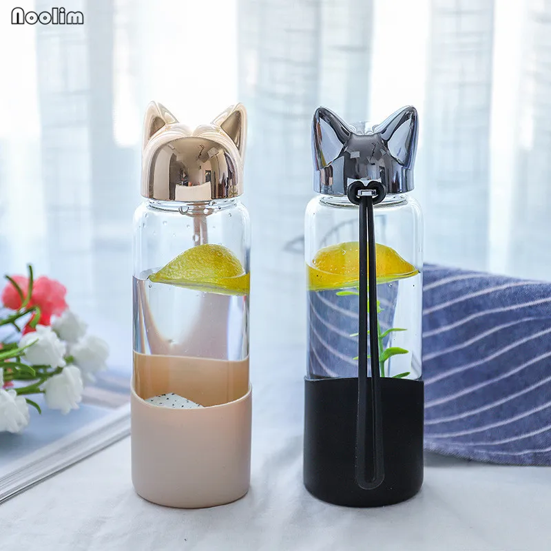 Креативная стеклянная бутылка для воды портативная милая мультяшная спорта на