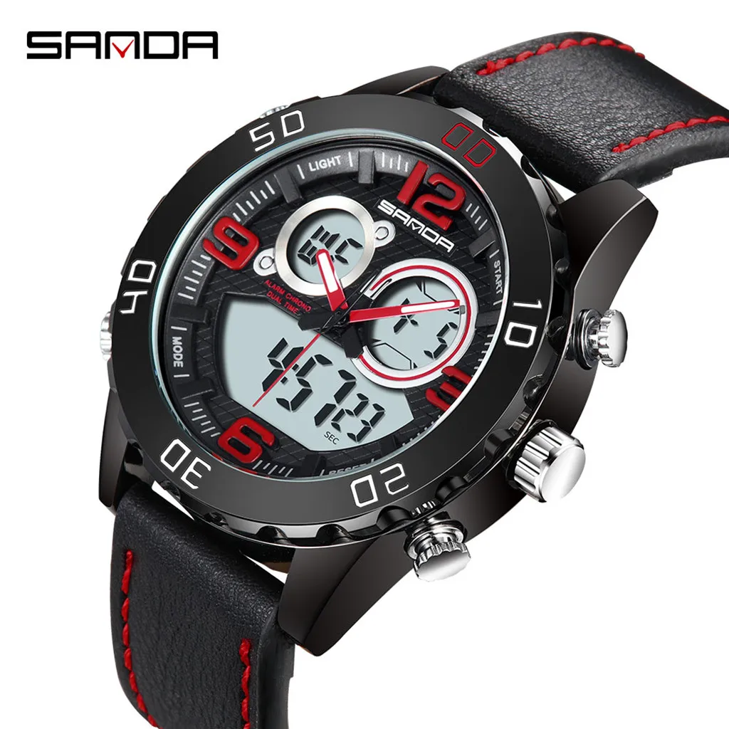 Спортивные двойной дисплей Светодиодная лента мужские классические модные спортивные часы электронные цифровые часы подарки мужские наручные светящиеся часы f
