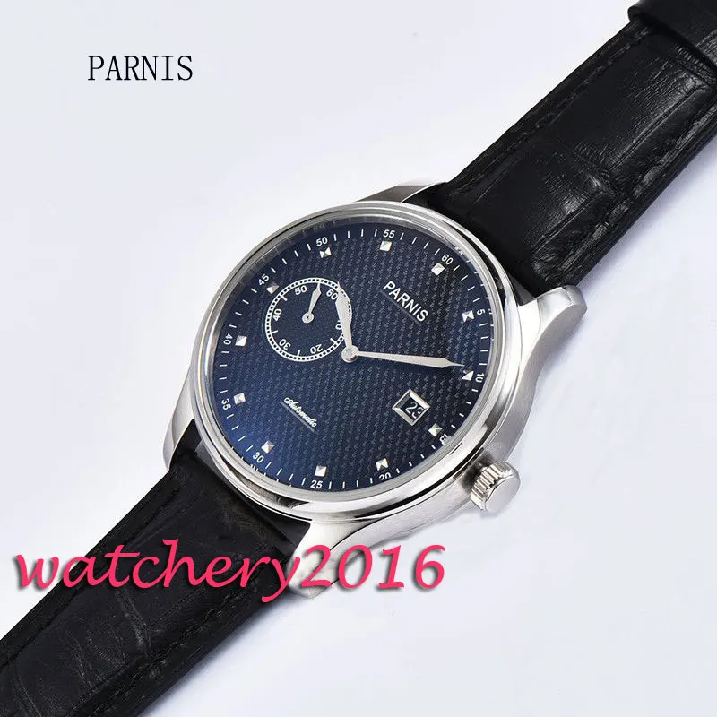Новые мужские часы на ремешке с черным циферблатом 43 мм Parnis известного