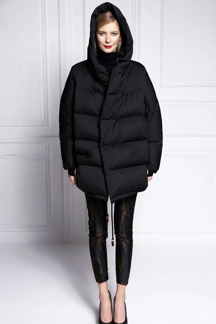 Женский пуховик на белом утином пуху Свободный теплый с капюшоном большие