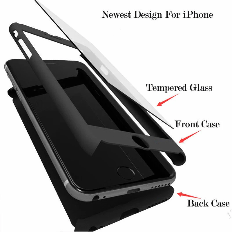 Защитная пленка для экрана из закаленного стекла + чехол iPhone 7 на весь корпус