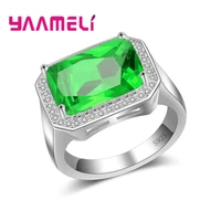 best gift fashion jewelry 925 sterling silver rings for women big green rectangle cubic zirconia engagement anel