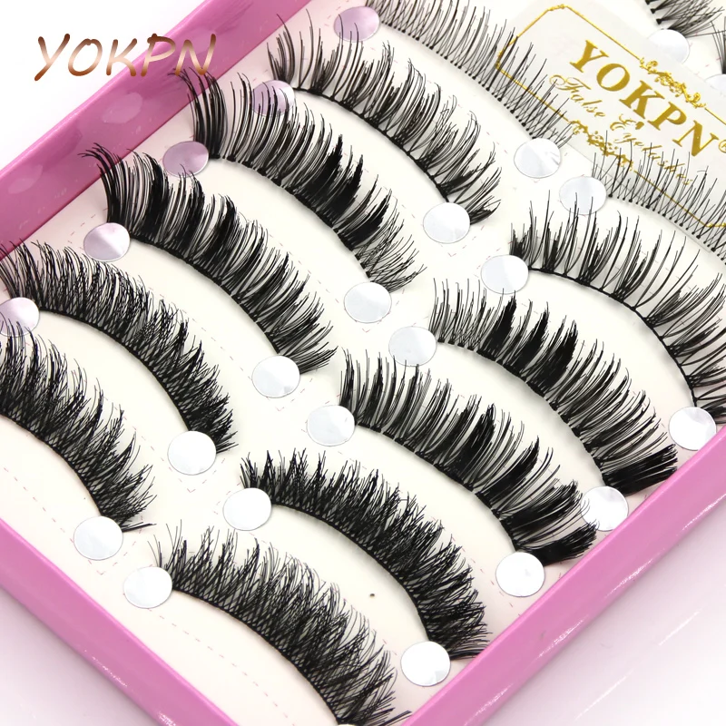 YOKPN Толстые Накладные ресницы натуральный густой Крест Длинные инструменты для