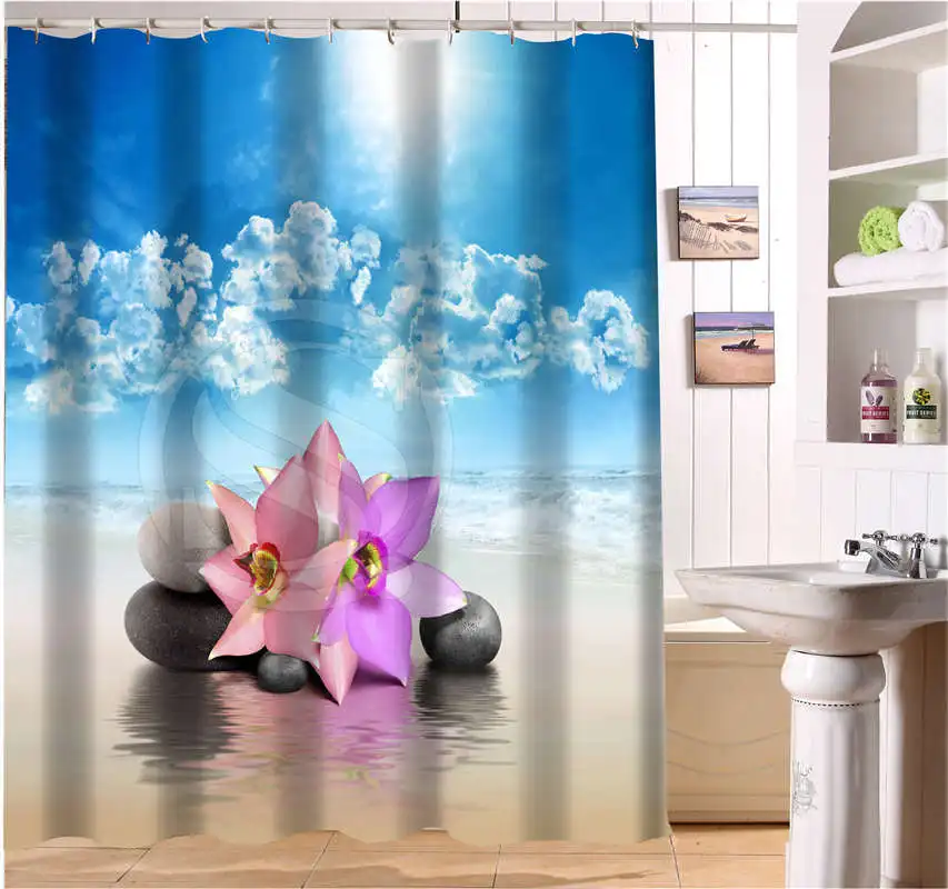 CHARMHOME WJY504K4 Custom Spa zen stones flowers bamboo Fabric Modern Shower Curtain bathroom Waterproof | Дом и сад