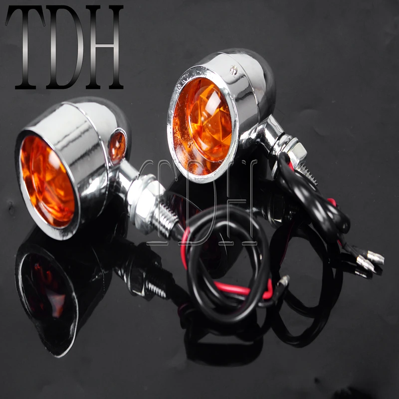 

1 Pair Motorcycle Chrome Turn Signal Light Amber Lens Indicator Blinker Light For Harley Bobber Chopper Custom Honda Yamaha