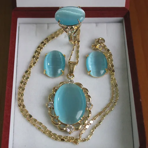 Wholesale noble 13*18mm sky blue opal ring(#6 7 8 9) earrings &amppendant fashion jewelry set | Украшения и аксессуары