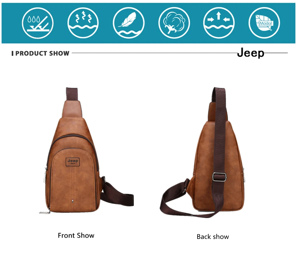 JEEP BULUO Brand Men Vintage Split Leather Satchel Man's Sling Bags High Quality Shoulder Chest Pack Bag For Young People Fangle