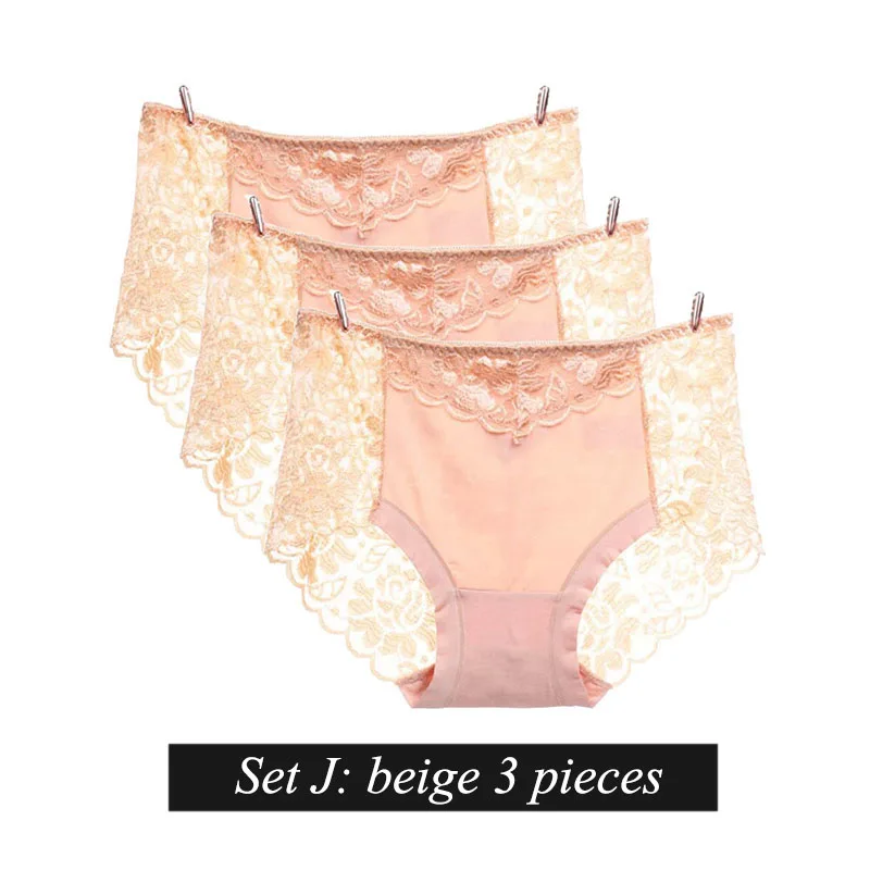 set J BllooBeell, 3 шт., однотонное женское нижнее белье, трусики для девушек, сексуальные кружевные трусы, с вырезом, со средней посадкой, дамское нижнее белье, модал, большой размер XXXL - Цвет: set J