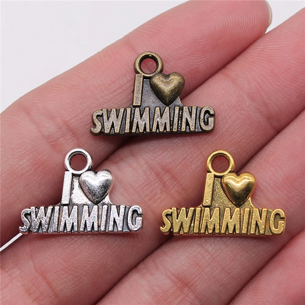 WYSIWYG 10 шт. 22x15 мм Шарм I Love Swimm 3 цвета шармы Heart для изготовления ювелирных изделий |